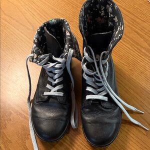 Dr. Martens Black Lace-Up Boots with Floral Lining